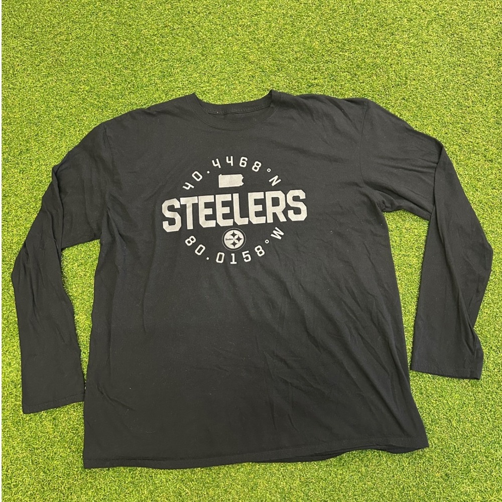 NFL Team Apparel Pittsburgh Steelers Long Sleeve Shirt Black Graphic Tee 2XL